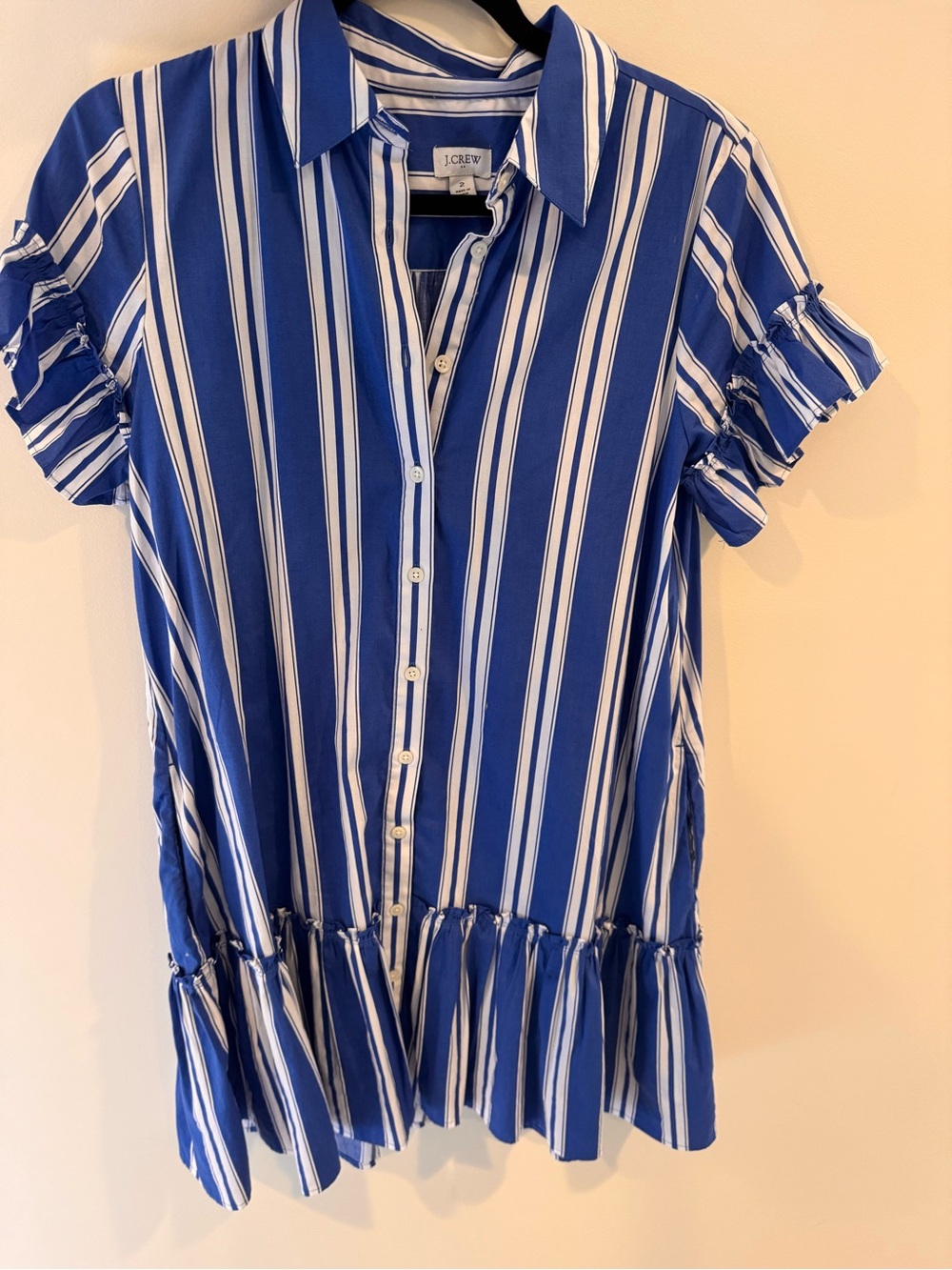 J. Crew Blue and White Vertical Stripe Button-Front Tunic